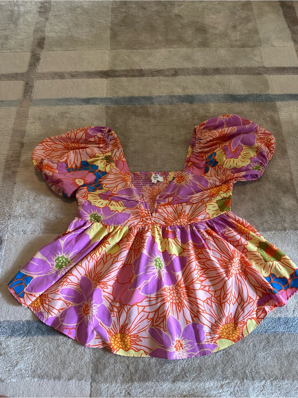 Entro Purple Floral Puff-Sleeve Top